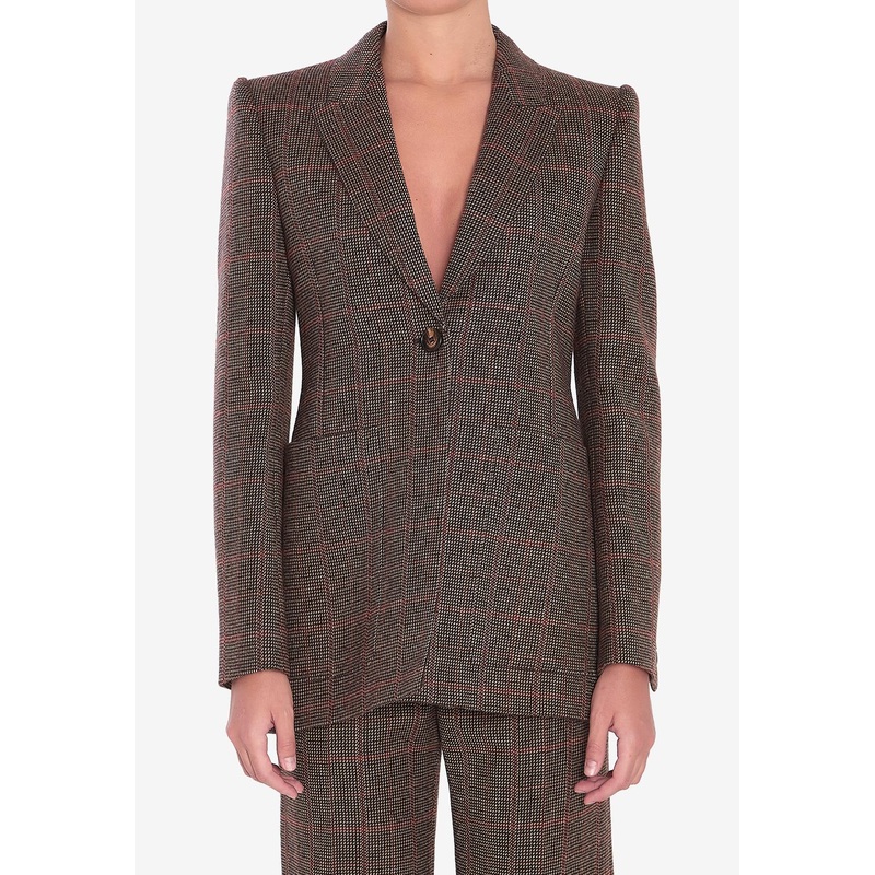Checked Wool Tailored Jacket Brown wrtwfr_FR 36