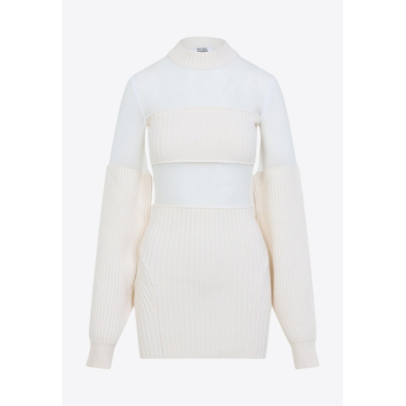 Wool Mini Dress with Mesh Inserts White wrtwstd_XS