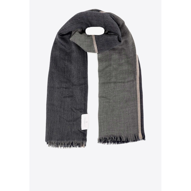 Cashmere Checked Scarf with Frayed-Edges Gray Onesize