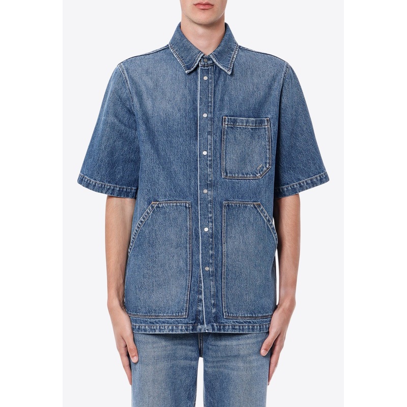 Essential Short-Sleeved Denim Shirt Blue mrtwit_IT 48