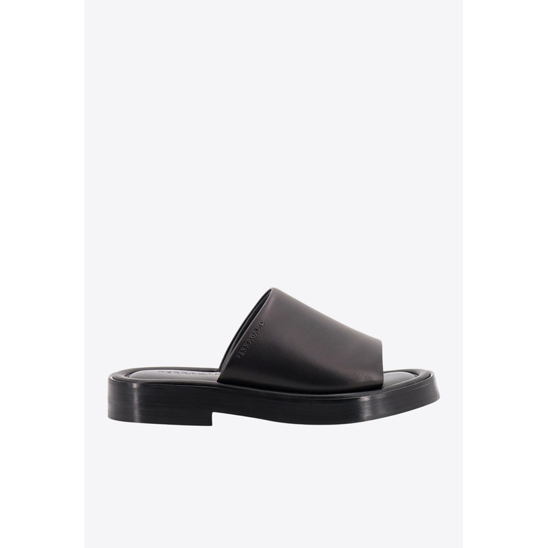 Junone Leather Flat Slides Black mshoesus_US 5