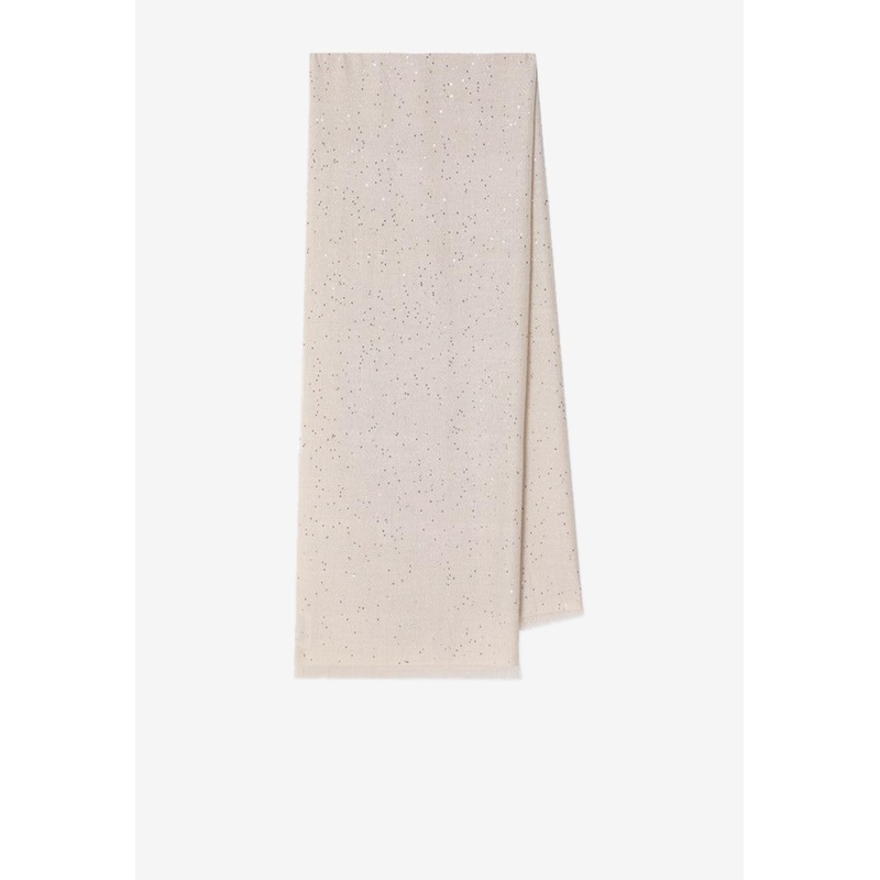 Sequined Cashmere-Blend Scarf Beige Onesize