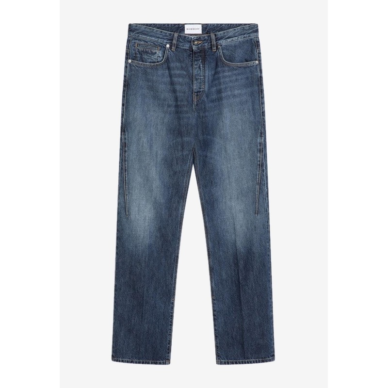 Straight-Leg Washed Jeans Blue mrtwbottoms_31