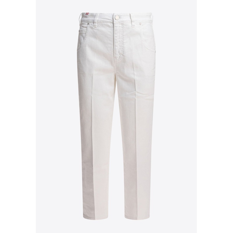Straight-Leg Washed Jeans White wrtwbottoms_26