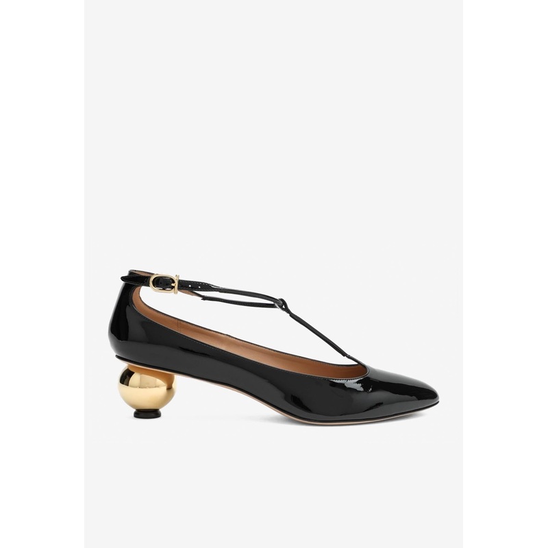 Tania 40 T-strap Pumps in Patent-Leather Black wshoesus_US 5.5
