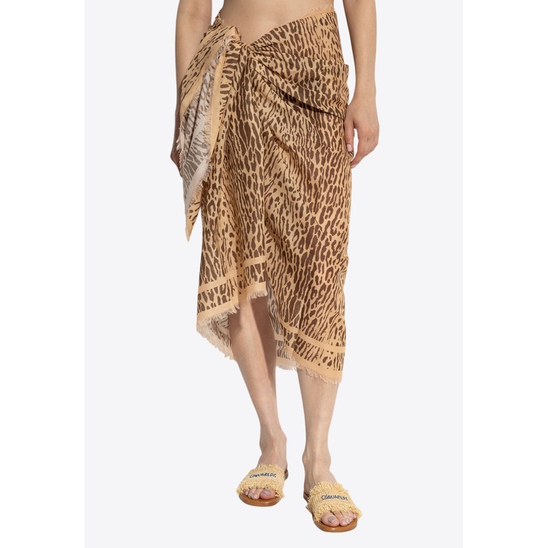Animal Print Frayed Pareo Beige wrtwonesize_Onesize