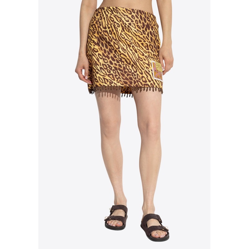 Animal Print Fringed Mini Skirt Beige wrtwzimmermann_0
