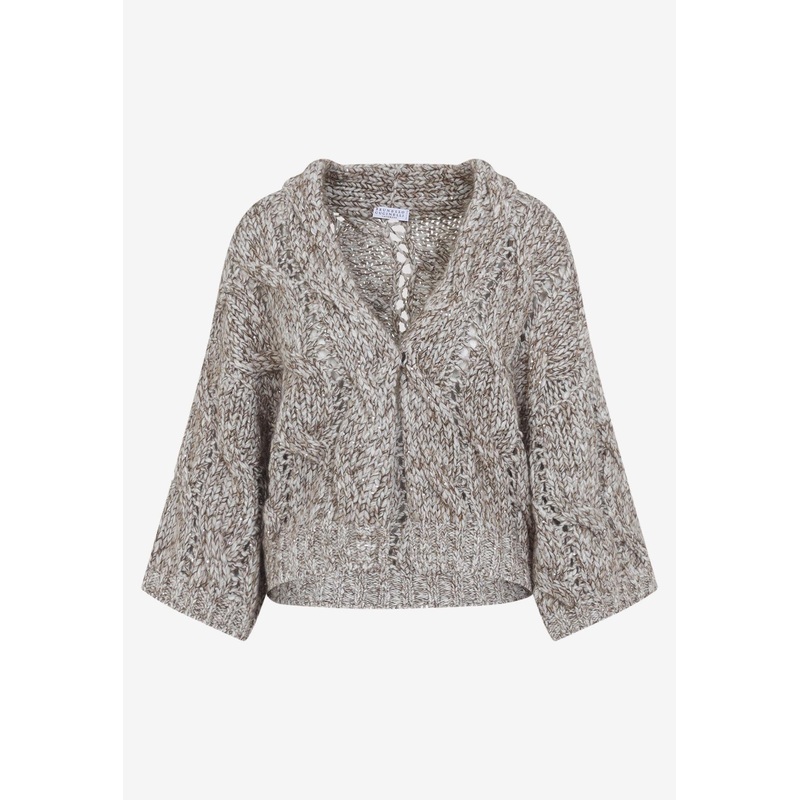 Braid Cardigan in Wool-Blend Brown wrtwstd_S