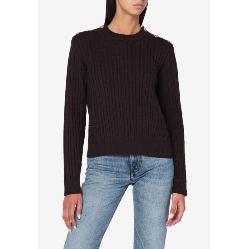 Cable Knit Wool Blend Sweater Brown wrtwstd_XS