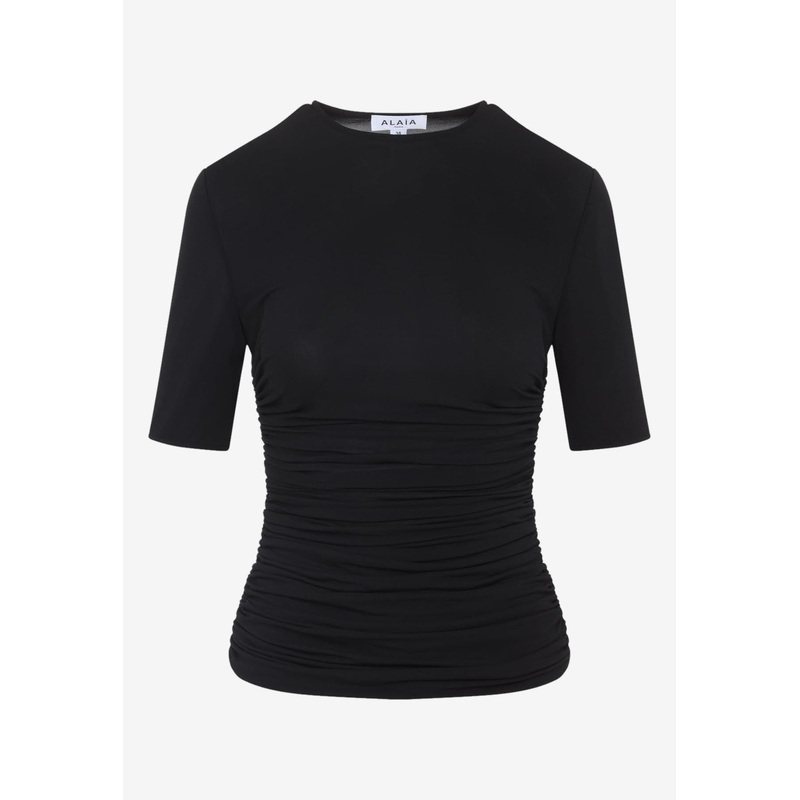 Ruched Short-Sleeved T-shirt Black wrtwfr_FR 36