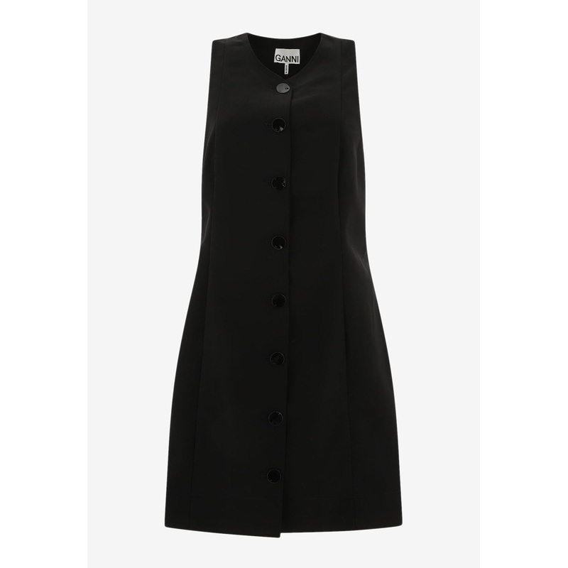 Twill Mini Buttoned Dress Black wrtwfr_FR 40