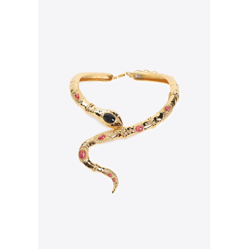 Embellished Snake-Shaped Choker Necklace Gold Onesize