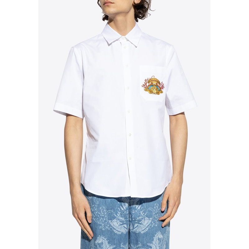 Embroidered Medusa Short-Sleeved Shirt White mrtwit_IT 46
