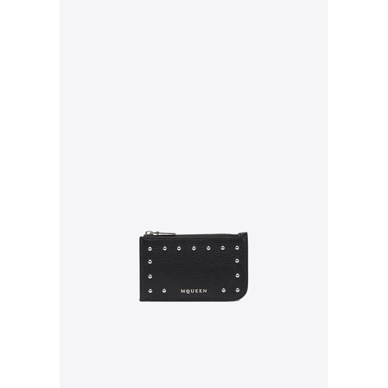 Studded Logo Lettering Leather Cardholder Black Onesize