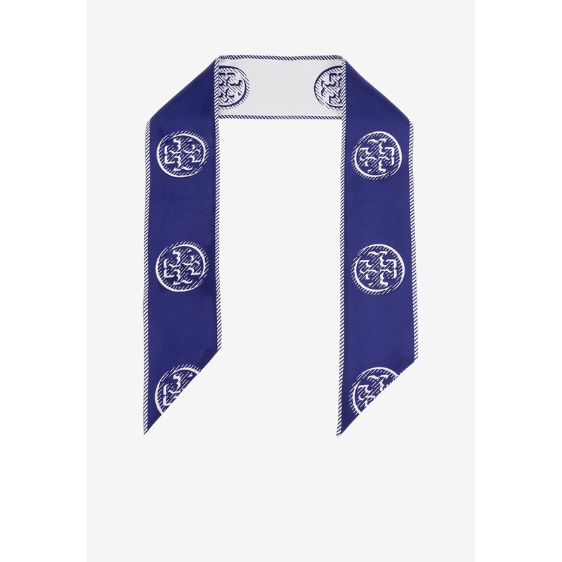 T Monogram Silk Ribbon Tie Blue Onesize