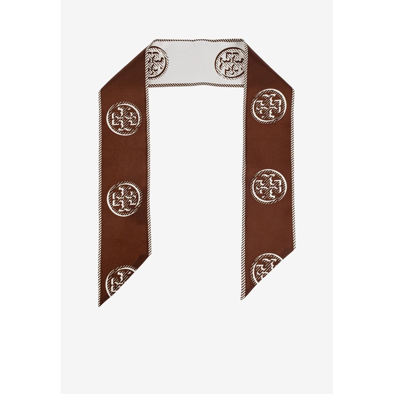 T Monogram Silk Ribbon Tie Brown Onesize