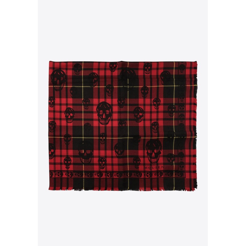 Tartan Skull Wool Scarf Red Onesize