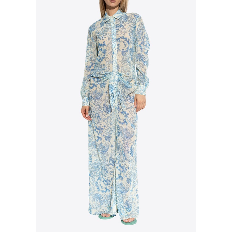 Underwater Barocco Cover-Up Shirt Dress Light Blue wrtwit_IT 38