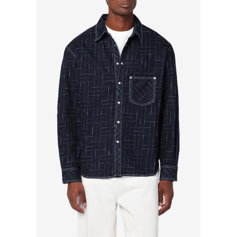 Weave Jacquard Button-Up Shirt Blue mrtwstd_M