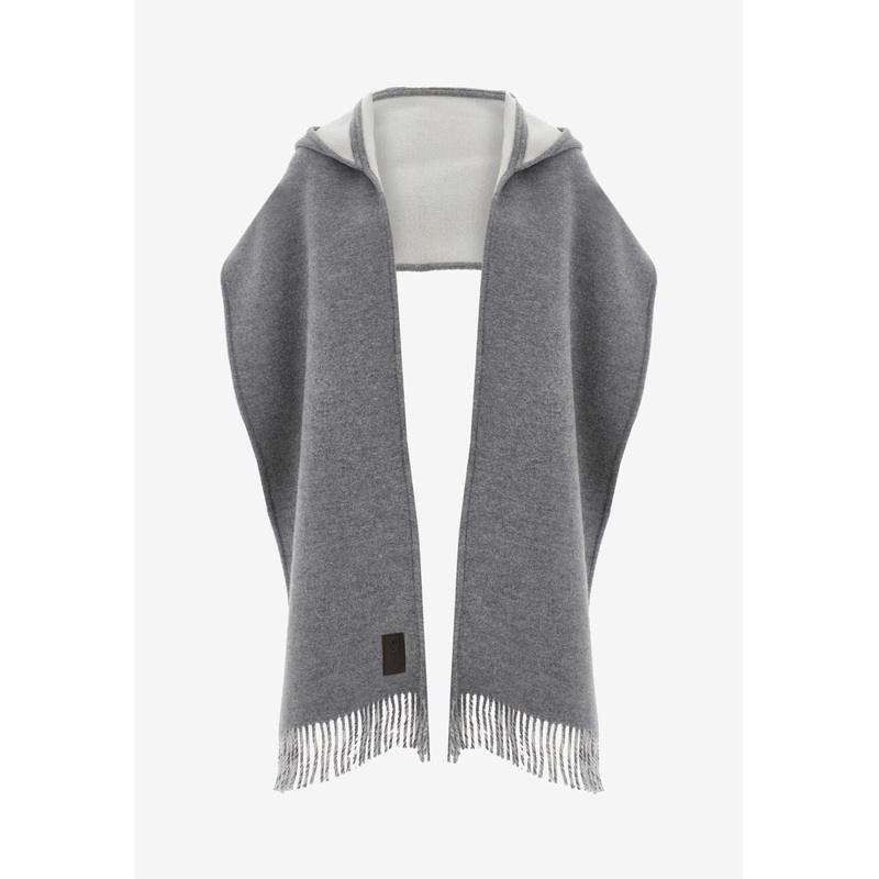 Wool and Cashmere Hooded Scarf Gray Onesize