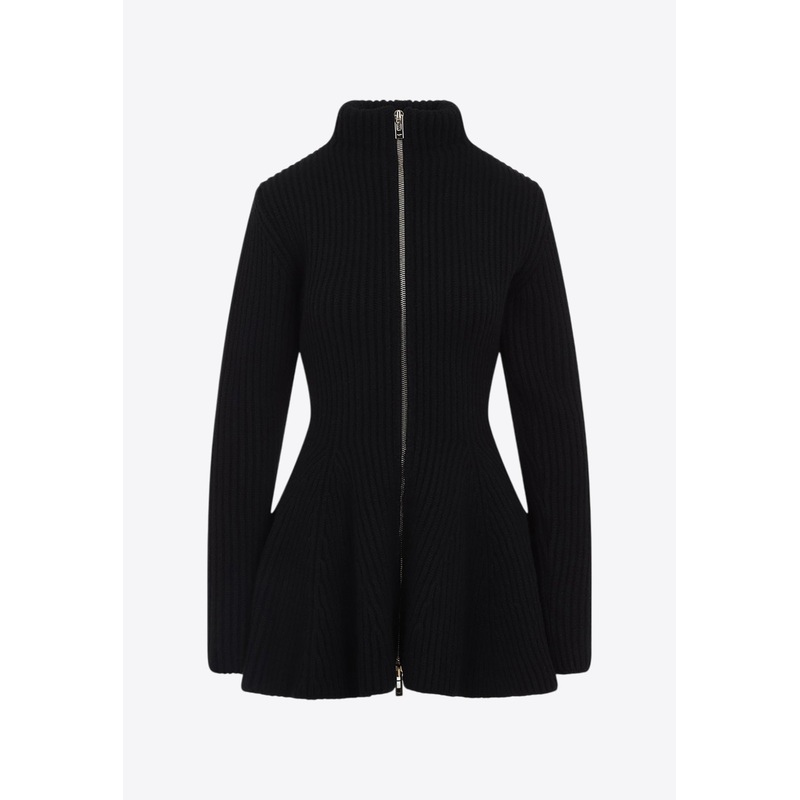 Zip-Up Peplum Cardigan Black wrtwfr_FR 38