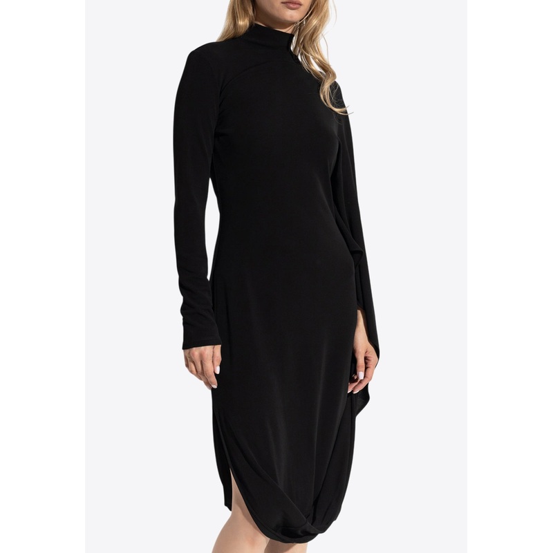 Asymmetric High-Neck Midi Cape Dress Black wrtwit_IT 38