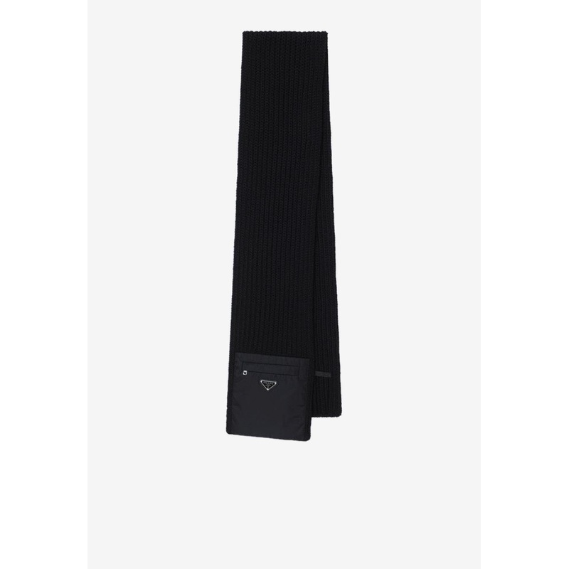 Logo Wool Scarf with Pocket Black Onesize