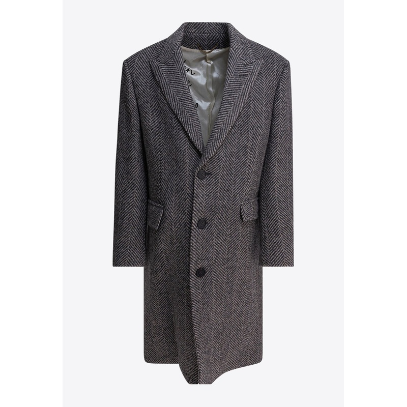 Single-Breasted Wool Herringbone Coat Gray mrtwit_IT 48