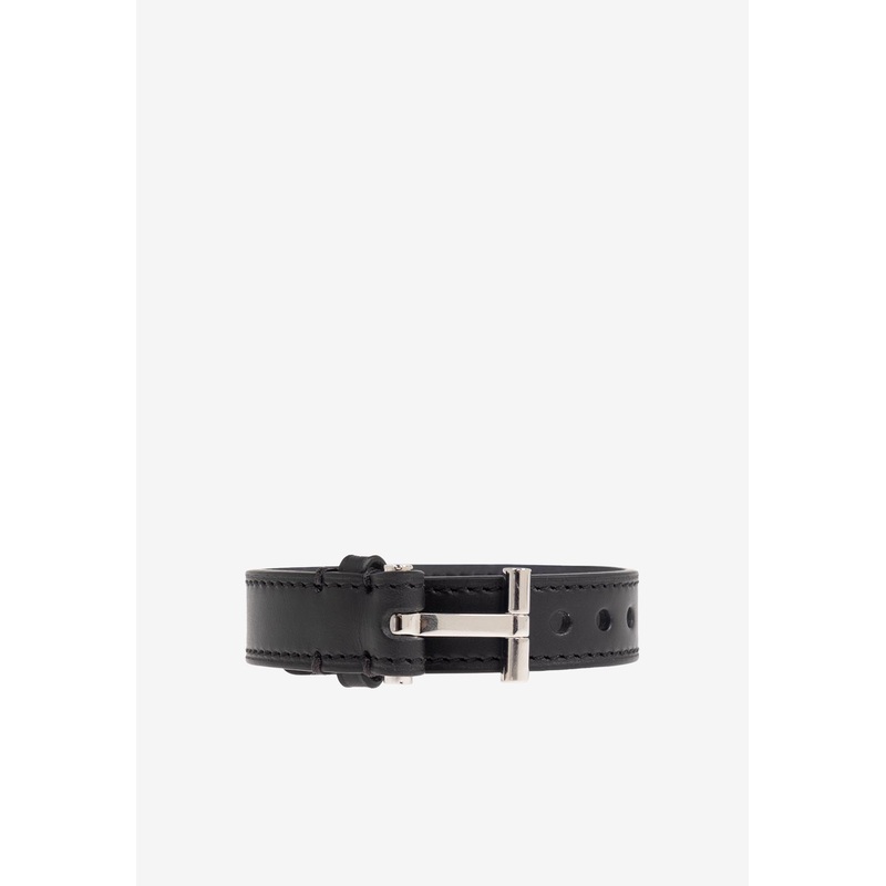 T Logo Leather Bracelet Black Onesize