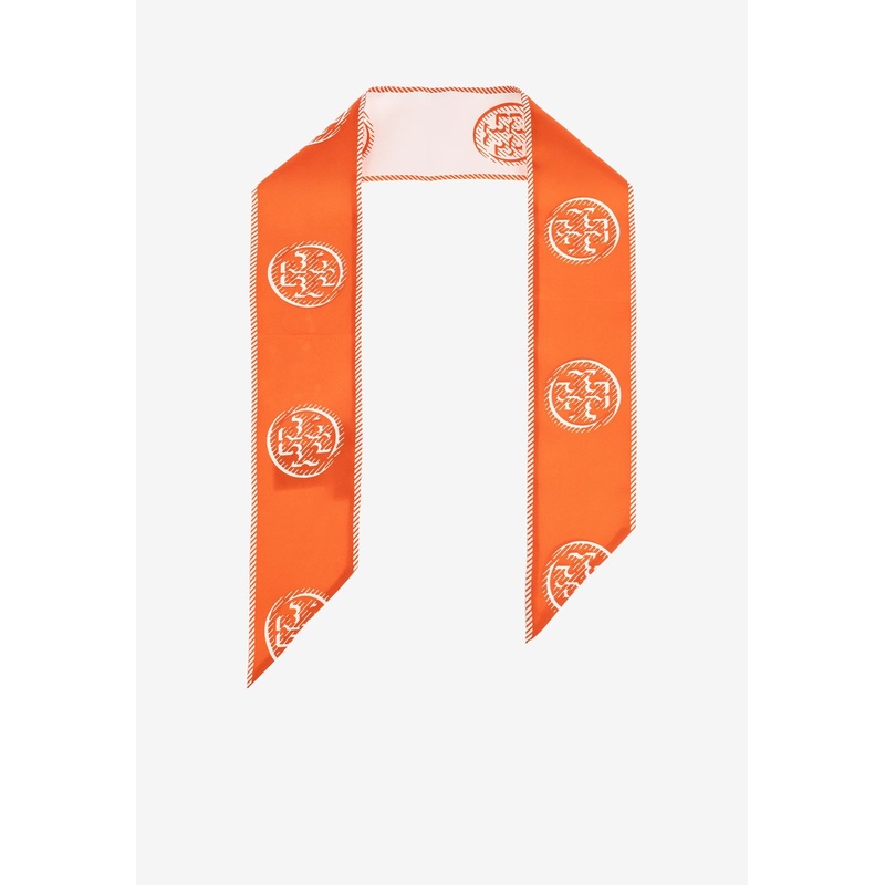 T Monogram Silk Ribbon Tie Orange Onesize