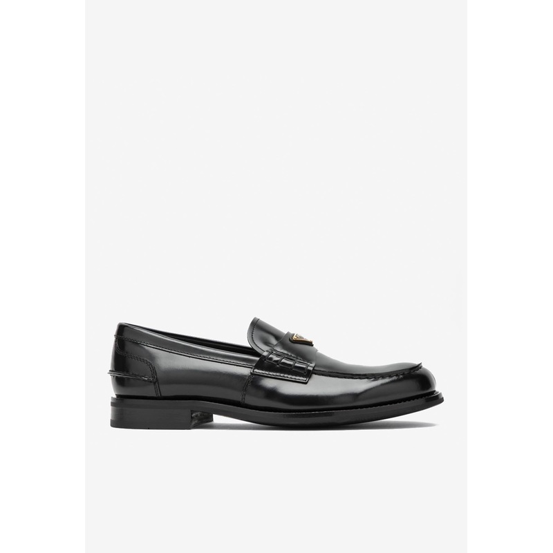 Triangle Logo Brushed Leather Loafers Black mshoesuk_UK 6