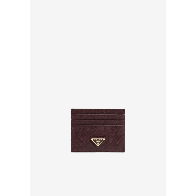 Triangle Logo Cardholder in Saffiano Leather Burgundy Onesize