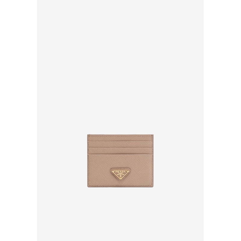 Triangle Logo Cardholder in Saffiano Leather Pink Onesize
