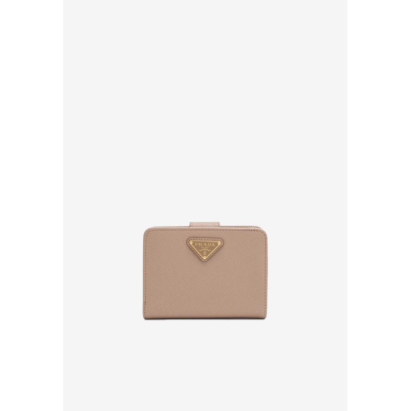 Triangle Logo Saffiano Leather Wallet Pink Onesize