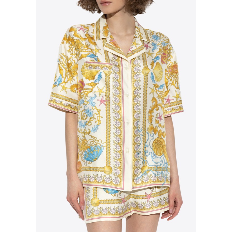Underwater Barocco Print Silk Shirt Yellow wrtwit_IT 36