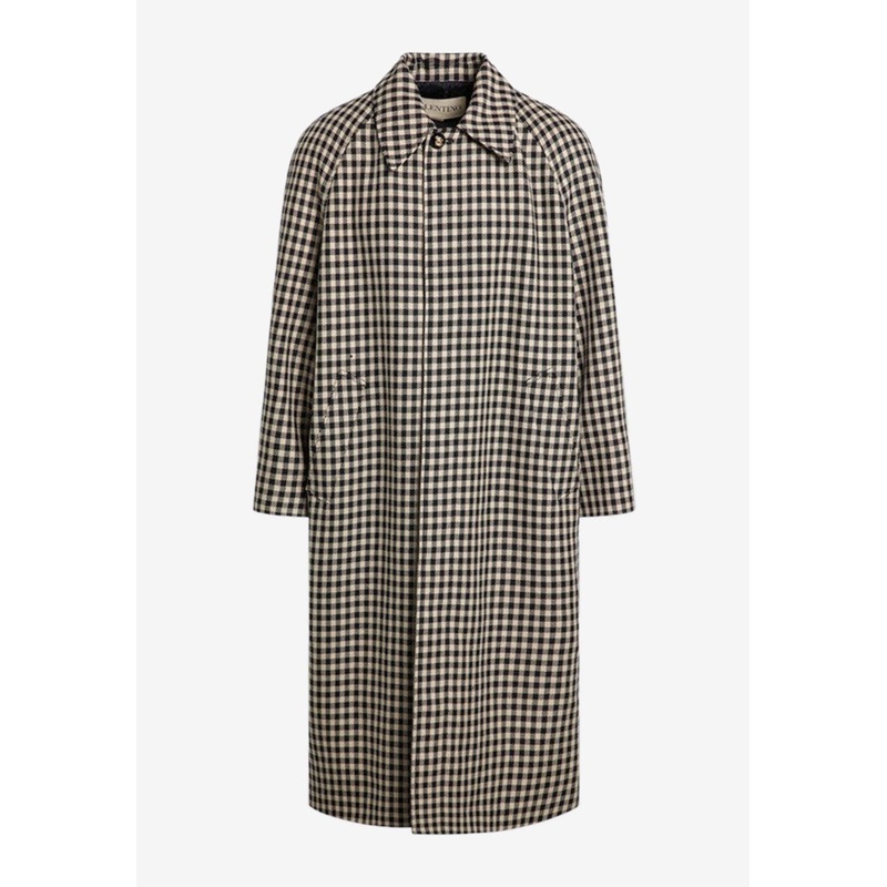 Vichy Pattern Single-Breasted Long Coat Beige mrtwit_IT 46