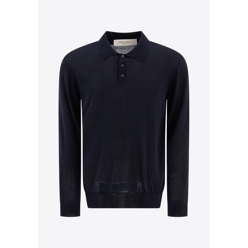 Wool Knit Long-Sleeved Polo T-shirt Blue mrtwstd_M