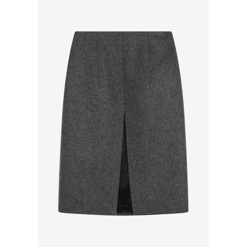 Wool Skirt with Front Slit Gray wrtwit_IT 38