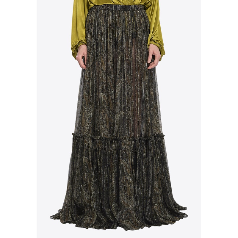 Country-Style Tiered Long Skirt Multicolor wrtwfr_FR 36