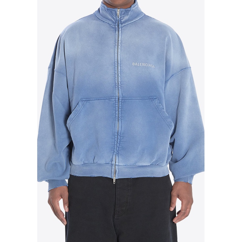 Distressed Logo Zip-Up Sweatshirt Blue mrtwstd_2