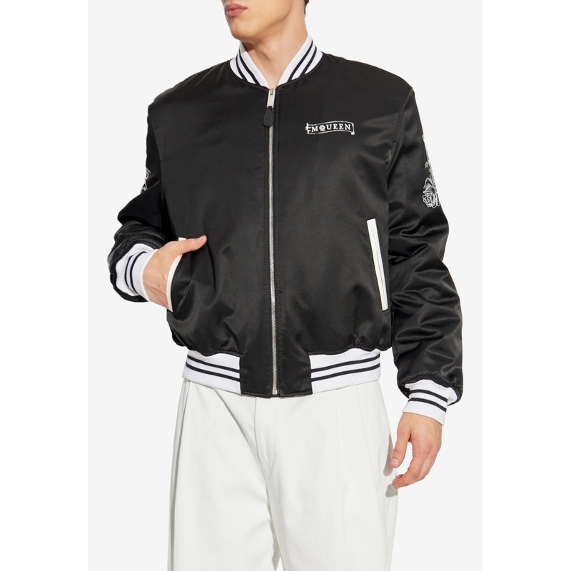 Rose Embroidery Satin Bomber Jacket Black mrtwit_IT 48