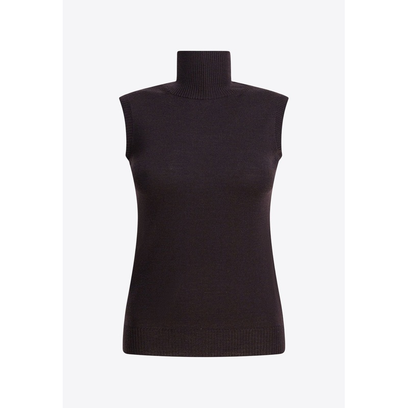 Vertigo Turtleneck Sleeveless Wool Knit Top Brown wrtwstd_S
