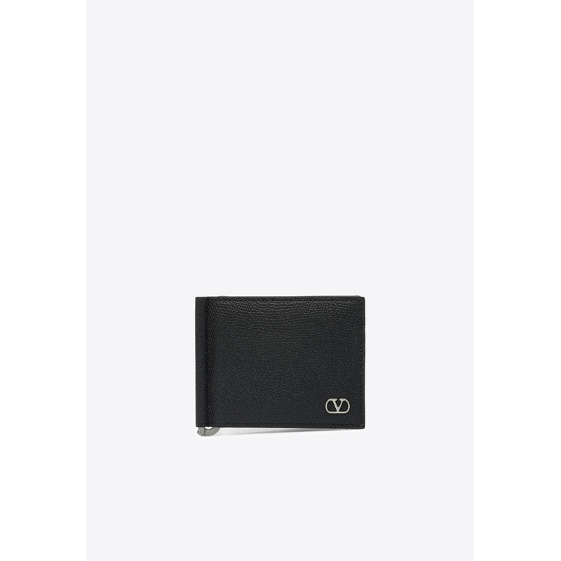 VLogo-Plaque Wallet with Money Clip Black Onesize