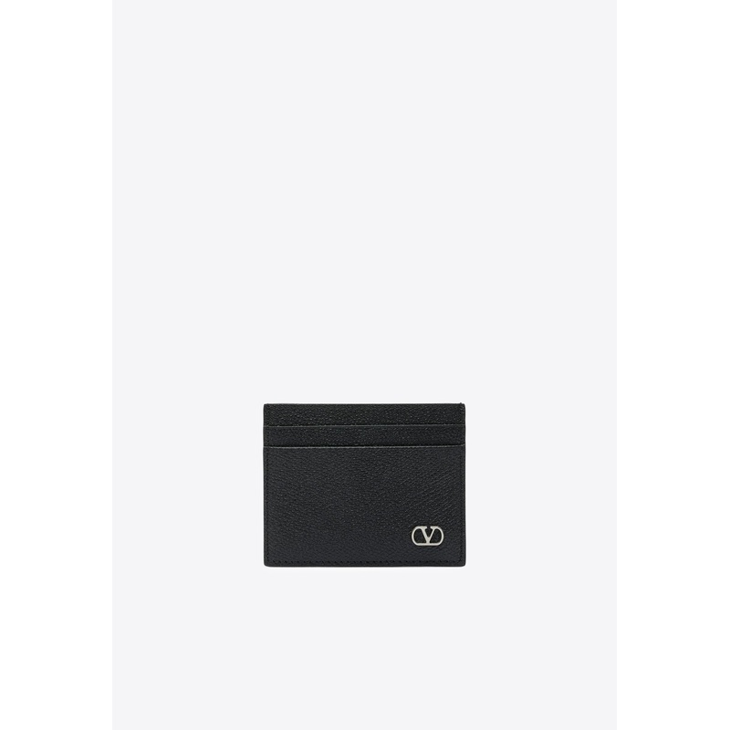VLogo Signature Cardholder in Grained Leather Black Onesize