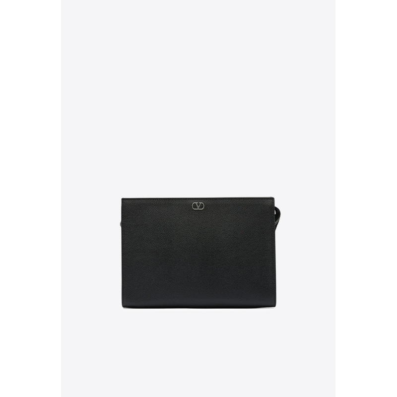 VLogo Signature Grained Leather Pouch Bag Black Onesize