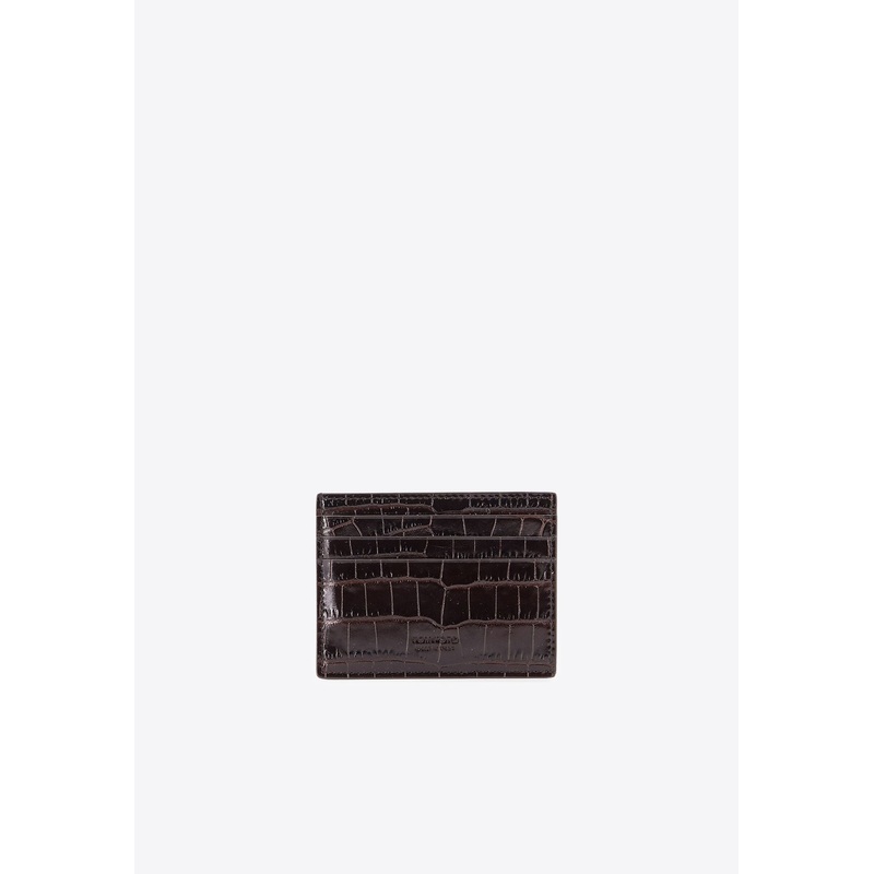 Croc-Embossed Leather Cardholder Brown Onesize