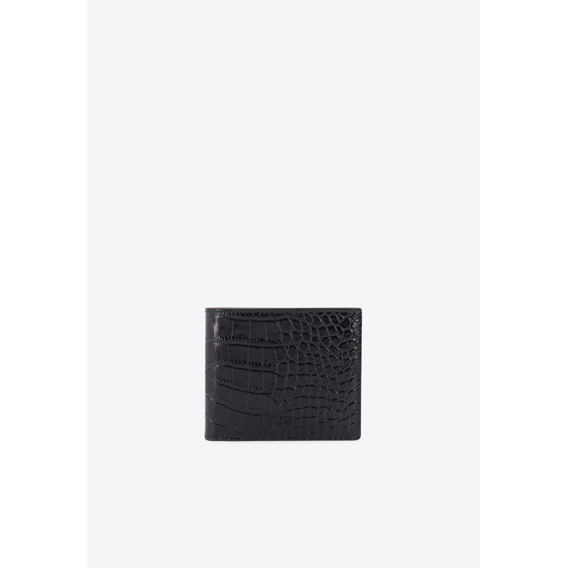 Croc-Embossed Leather Wallet Black Onesize