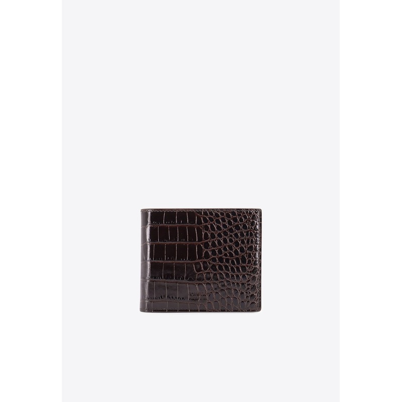 Croc-Embossed Leather Wallet Brown Onesize