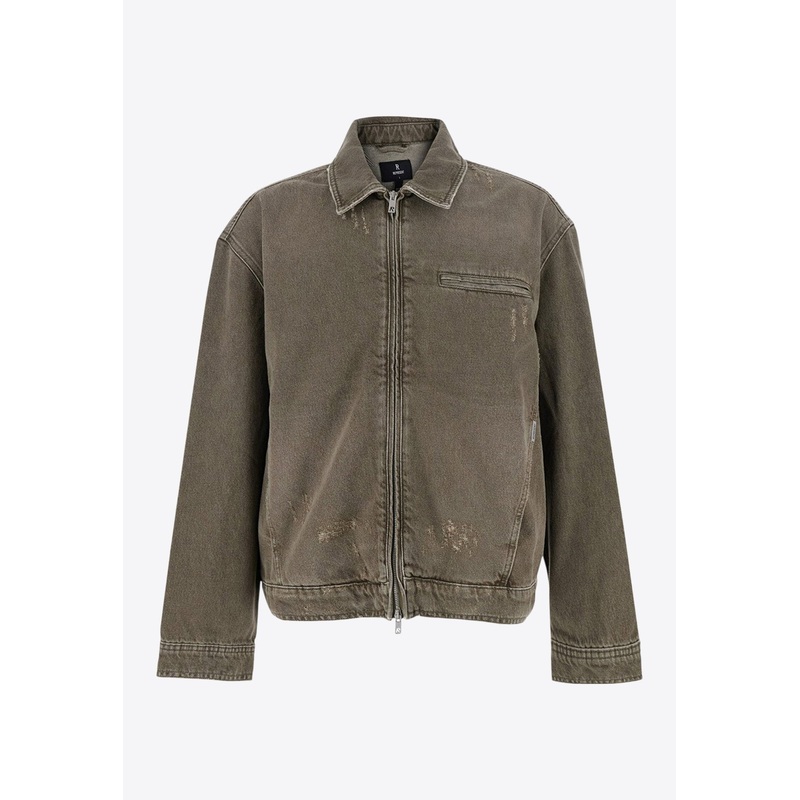 Washed Denim Zip-Up Jacket Olive mrtwstd_M