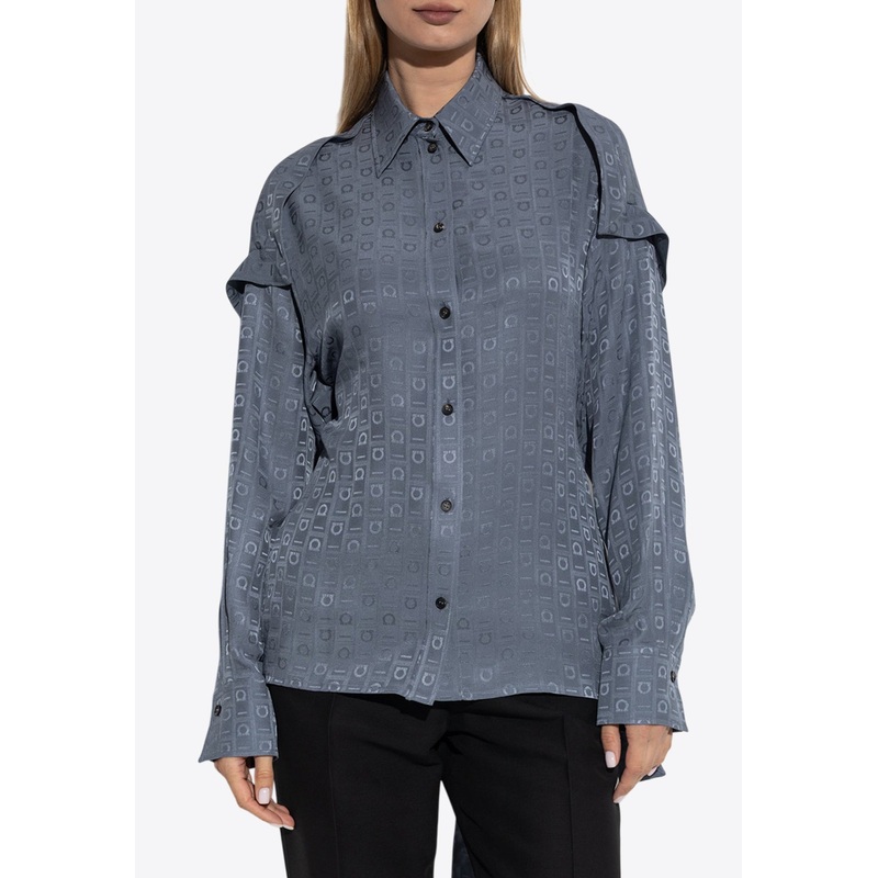 All-Over Monogram Button-Up Shirt Gray wrtwit_IT 38